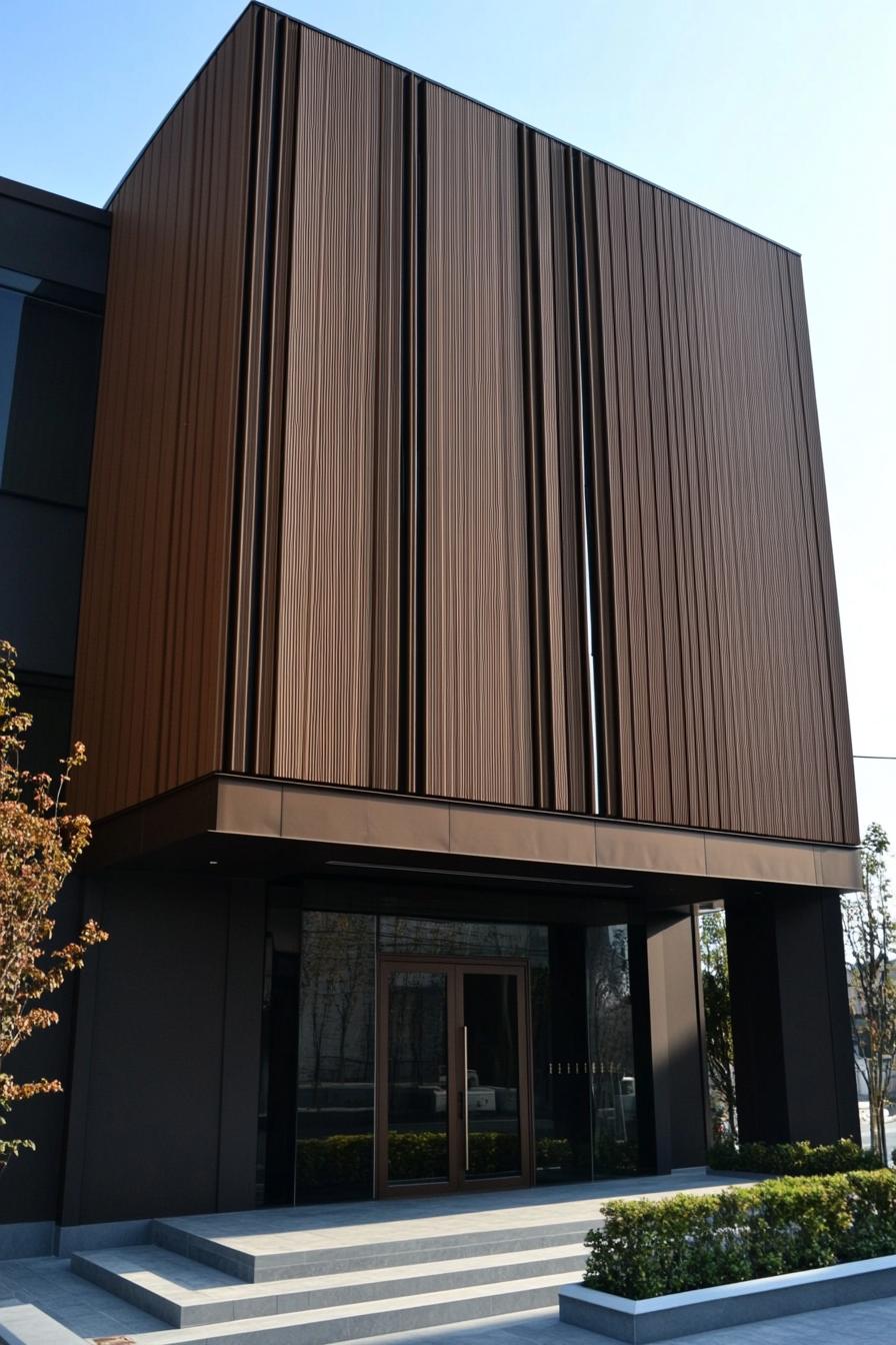 Facade with vertical brown panels