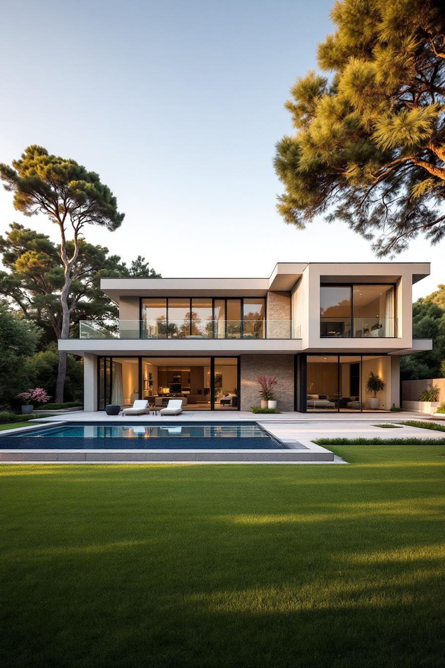 Modern house with large windows and a pool