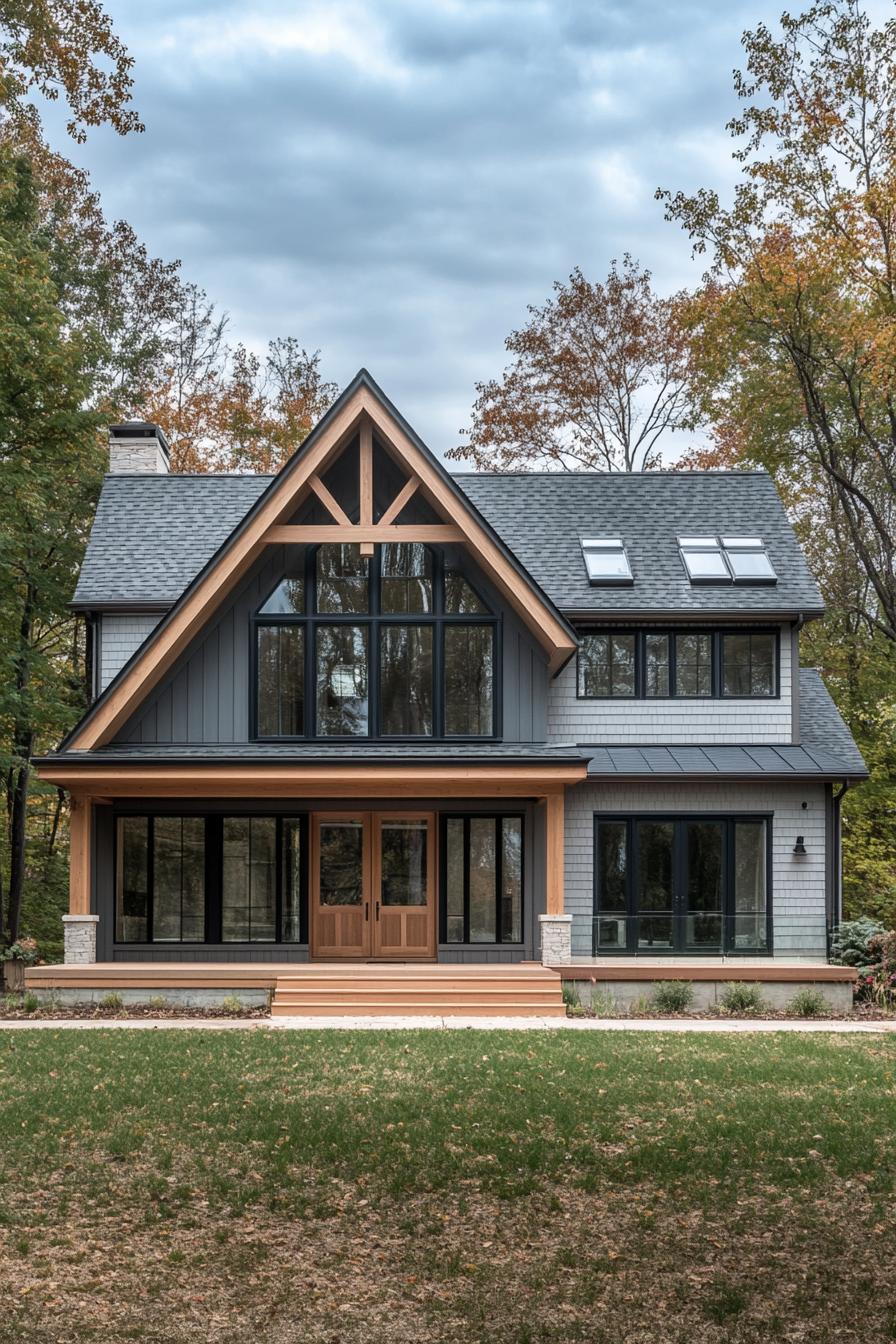 Modern craftsman house surrounded by autumn trees