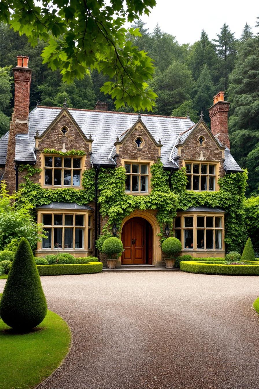 A stately manor wrapped in greenery