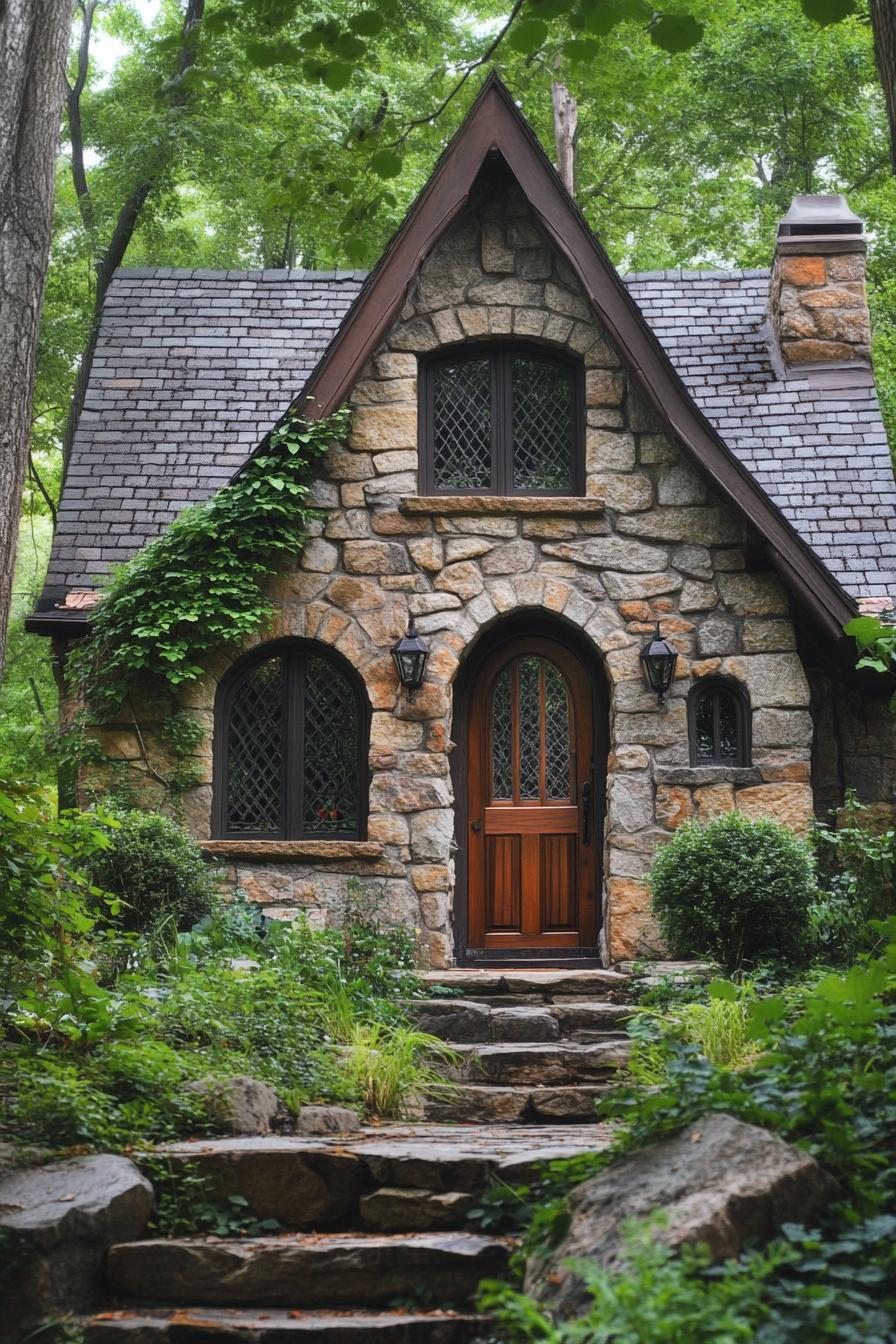 Charming stone cottage surrounded by greenery