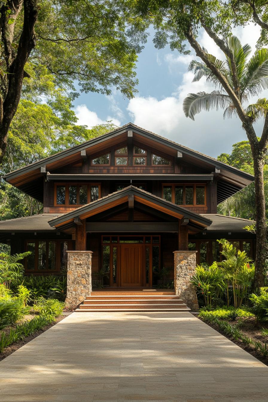 Elegant craftsman house surrounded by lush greenery