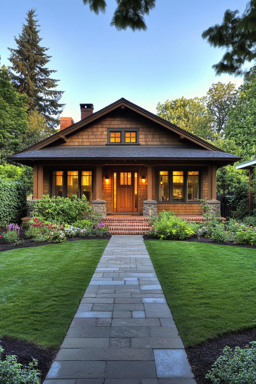 Craftsman home with a wide porch and brick steps