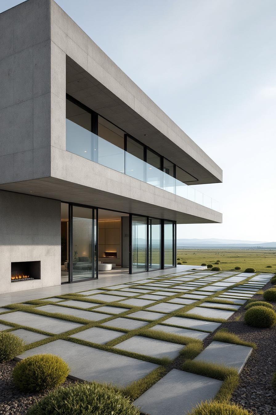 Sleek concrete mansion with floor-to-ceiling windows