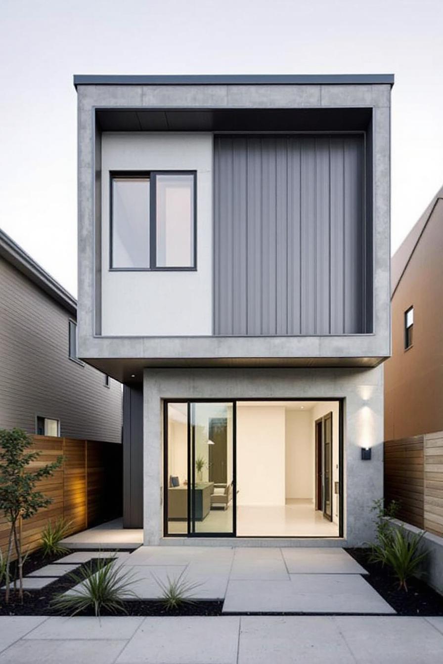 Modern two-story house with a geometric design