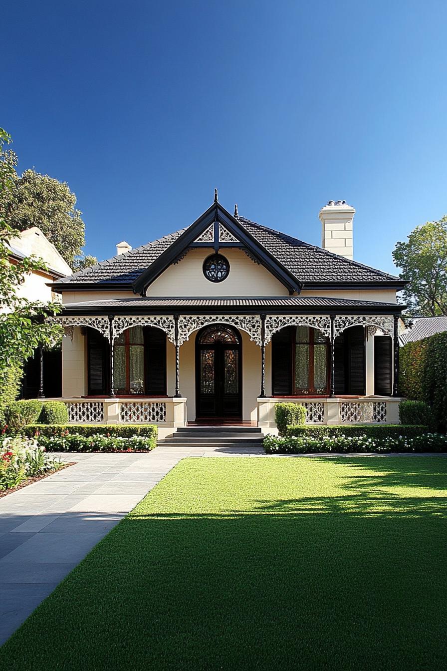 Ornate Victorian house with a manicured lawn