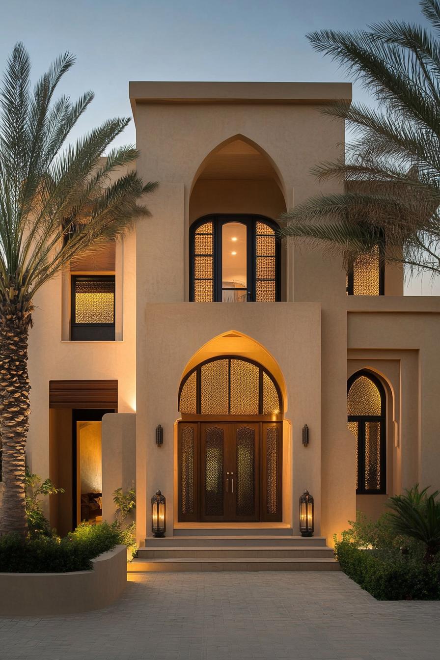 Elegant Arabic-style house with arches and palm trees