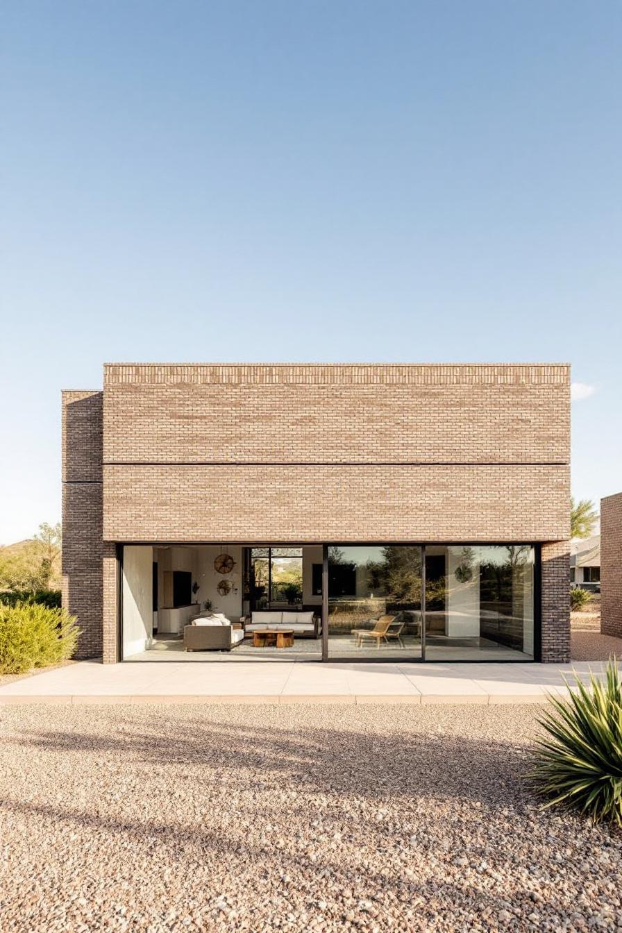 Modern brick house with large glass windows