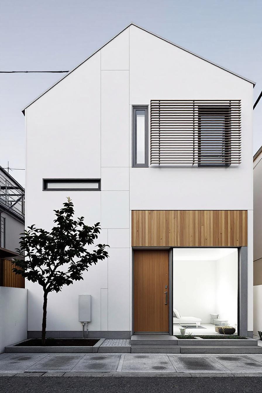 Compact minimalist house with wood accents and a light interior