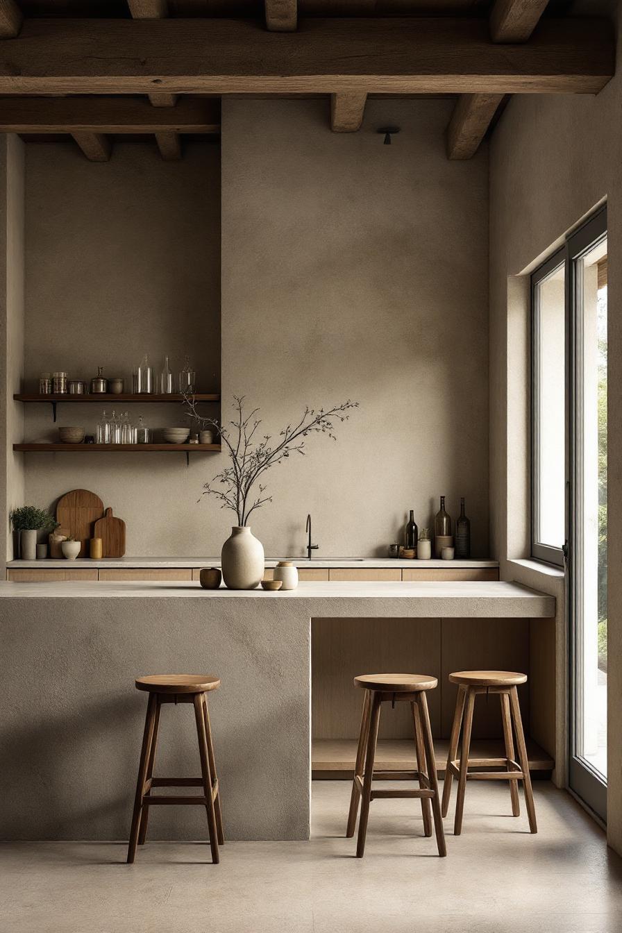 Minimalist kitchen with a wabi sabi vibe