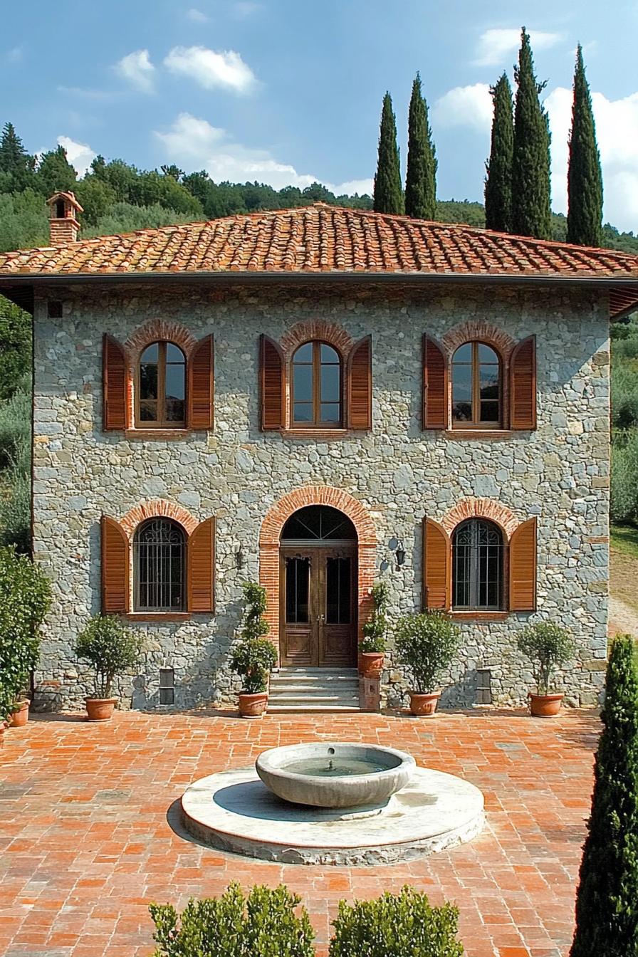 Elegant Tuscan house with terracotta roof and stone facade