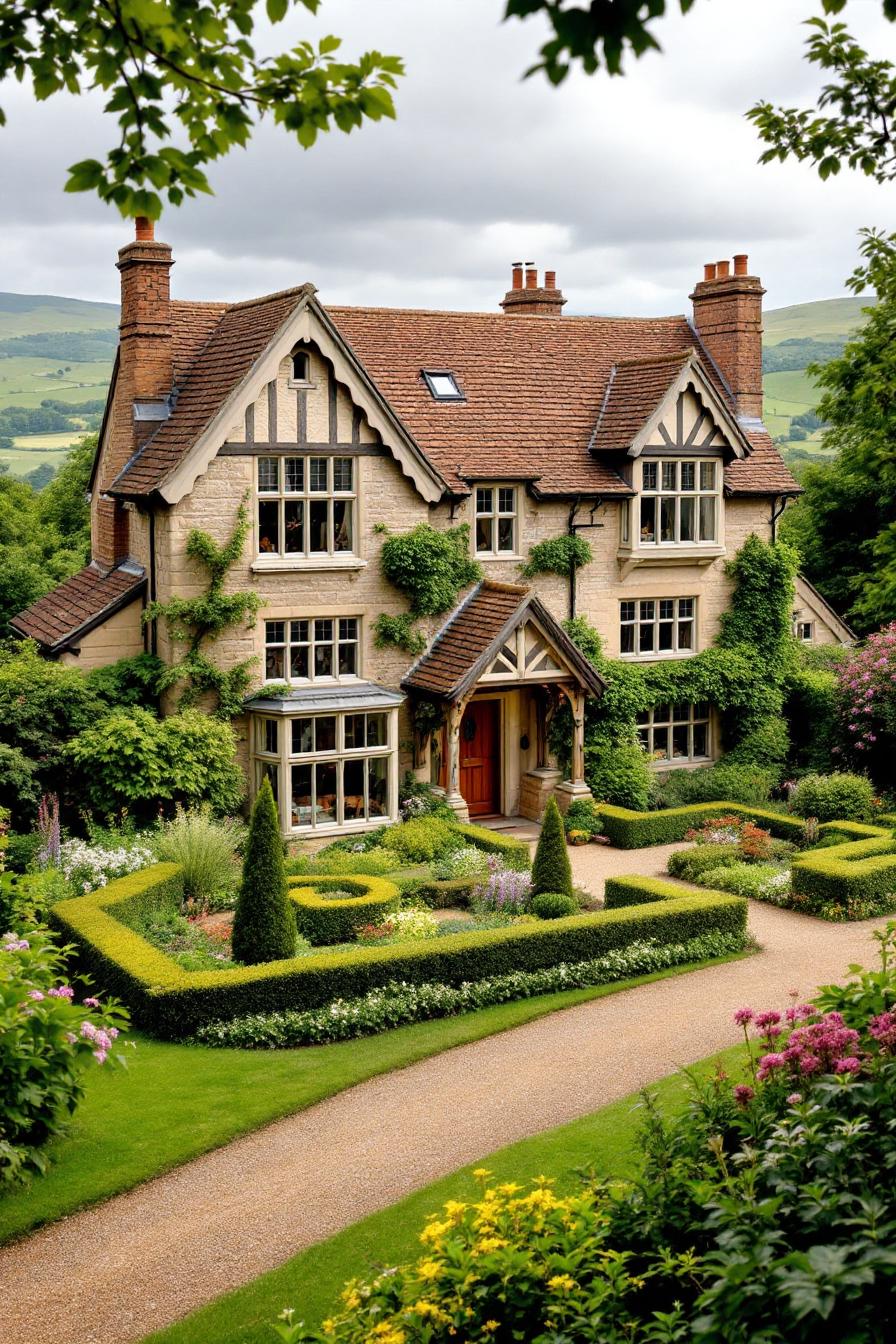 Charming country house surrounded by manicured gardens