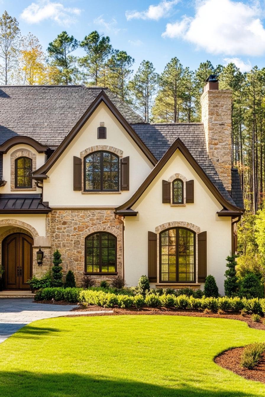 Elegant stone cottage with charming arched windows