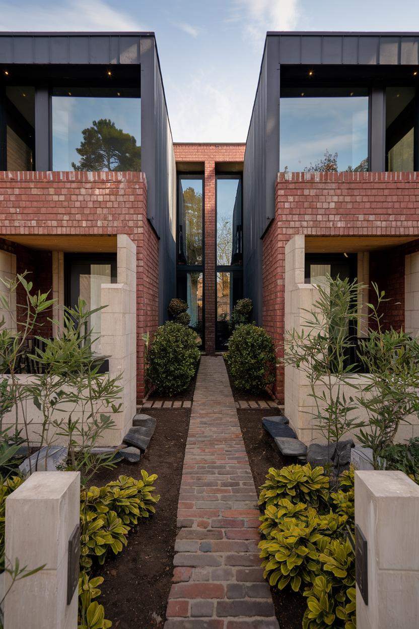 Elegant and Modern Duplex with Brick Pathway