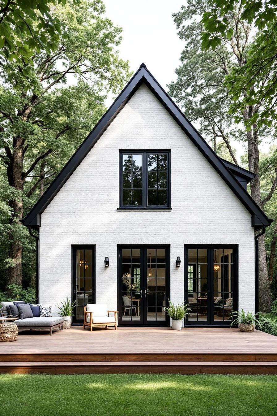 Charming A-frame house surrounded by lush trees