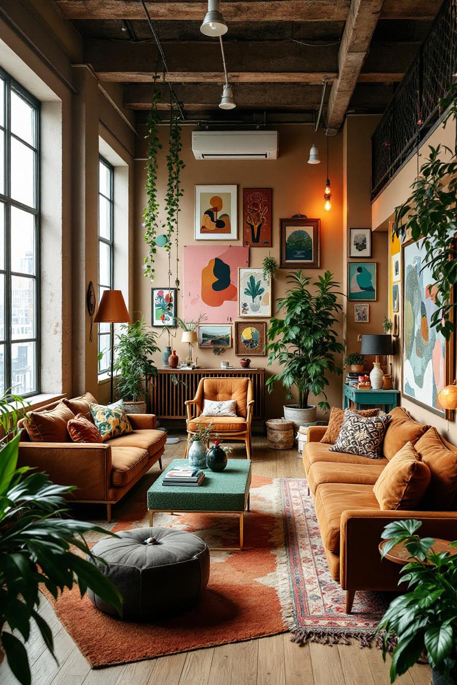 Colorful artist loft filled with plants and artwork