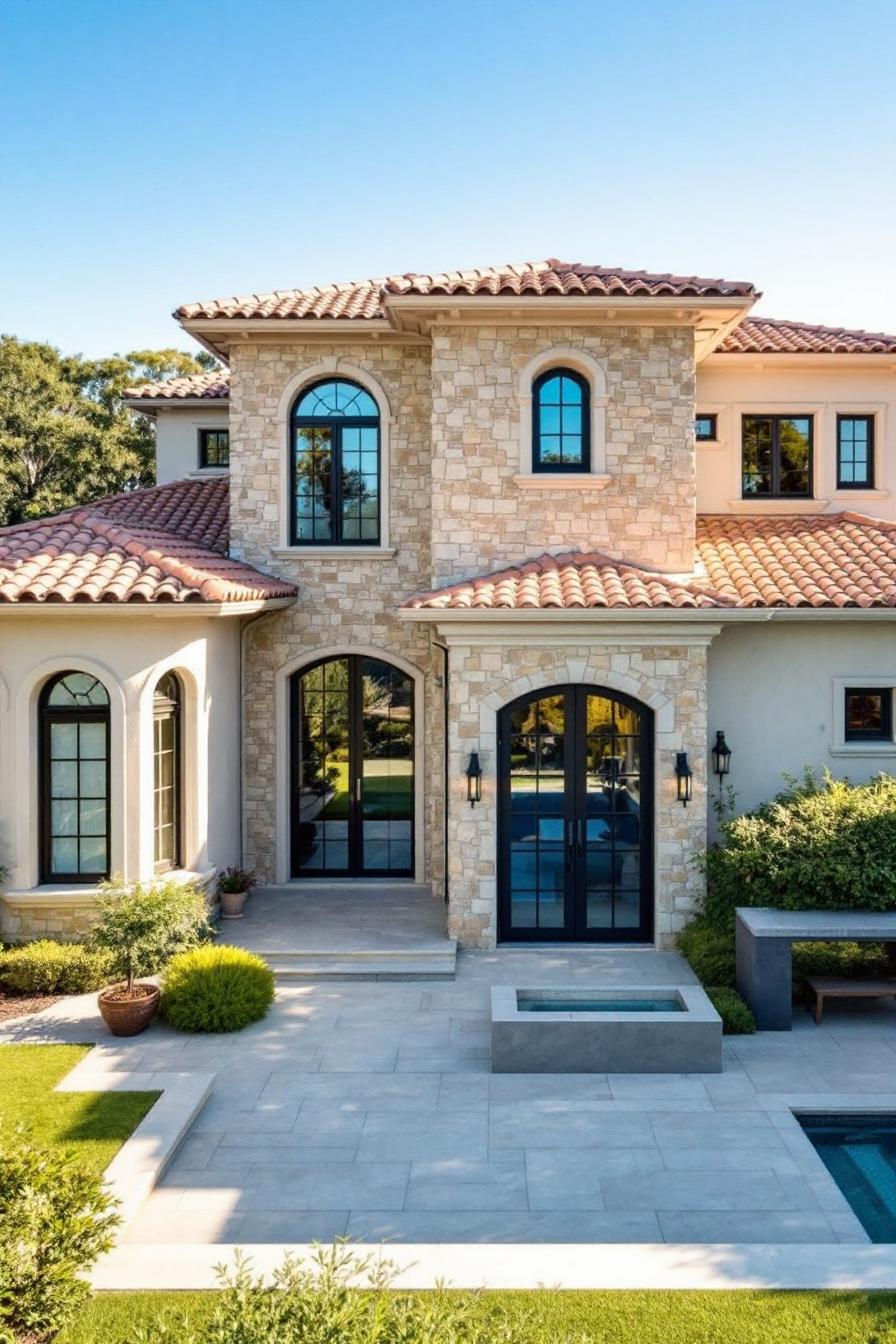 Spanish villa with arched windows and a terracotta roof