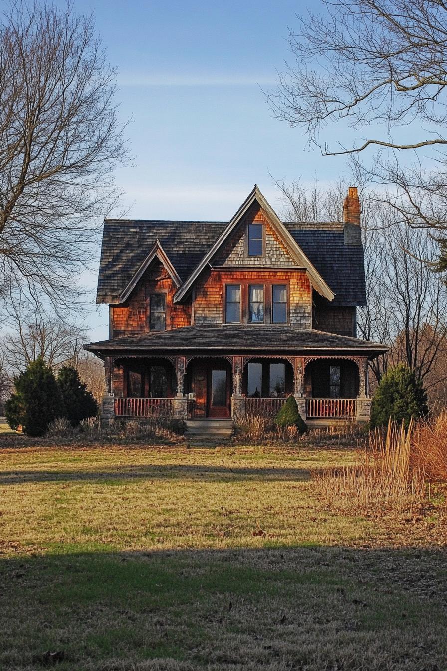 Cozy farmhouse with a large porch and dormer windows