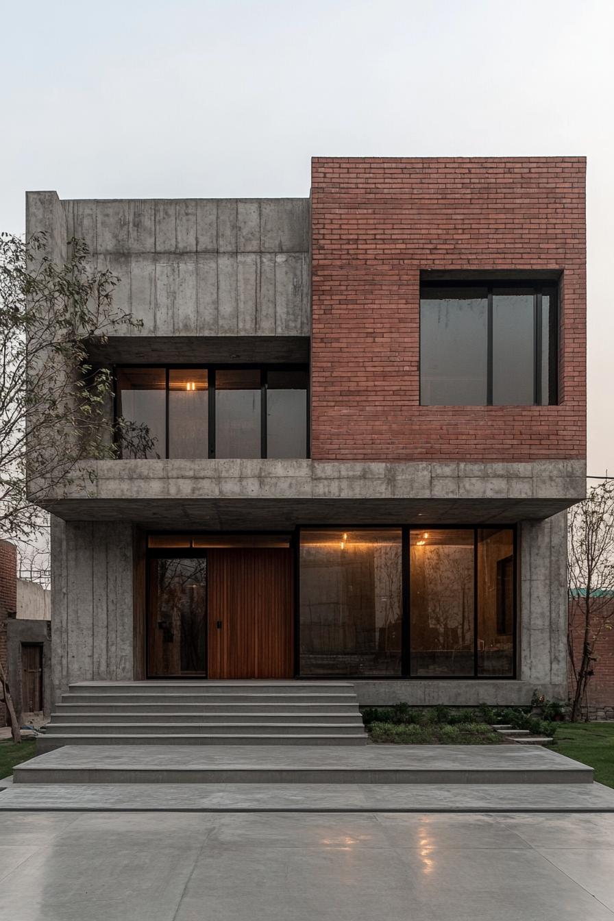 Modern industrial-style house with concrete and brick facade