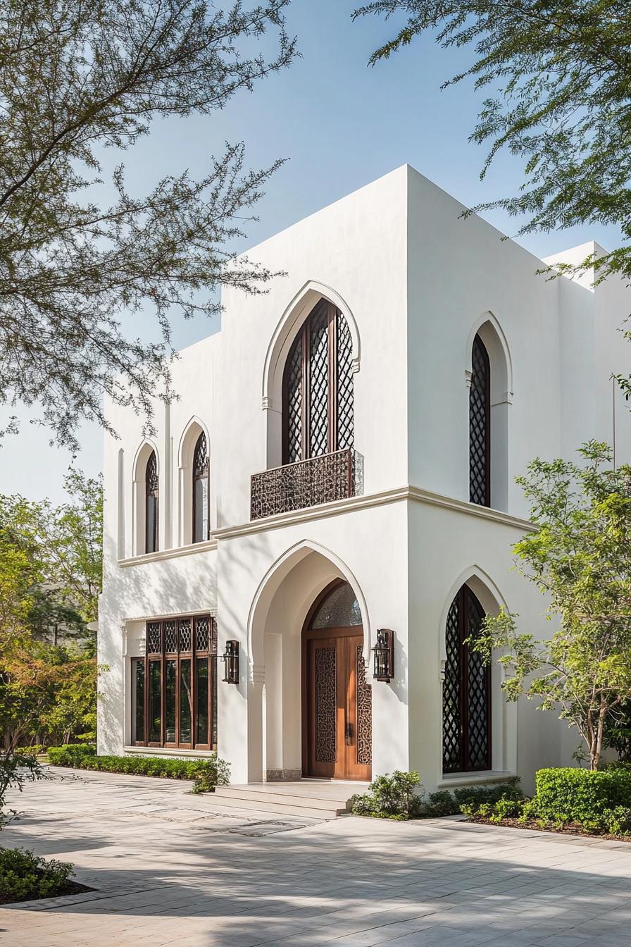 Elegant white house with arched windows