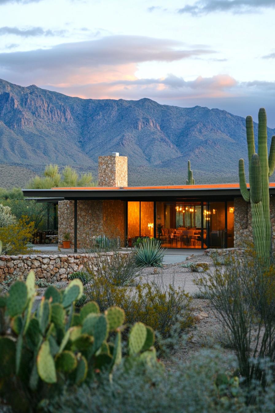 Modern desert house with stone and glass elements