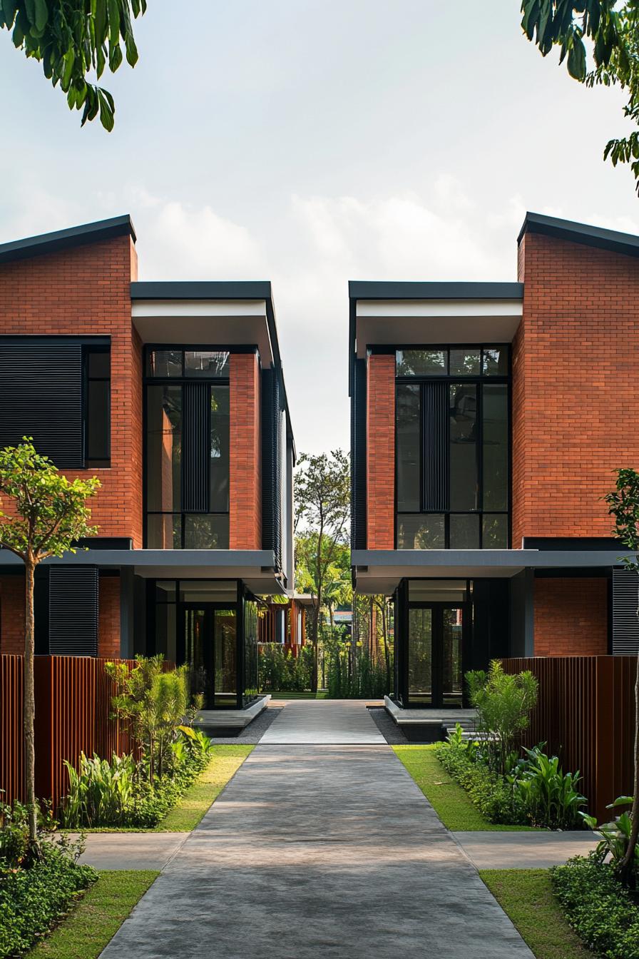 Modern duplex with brick façade and tall windows