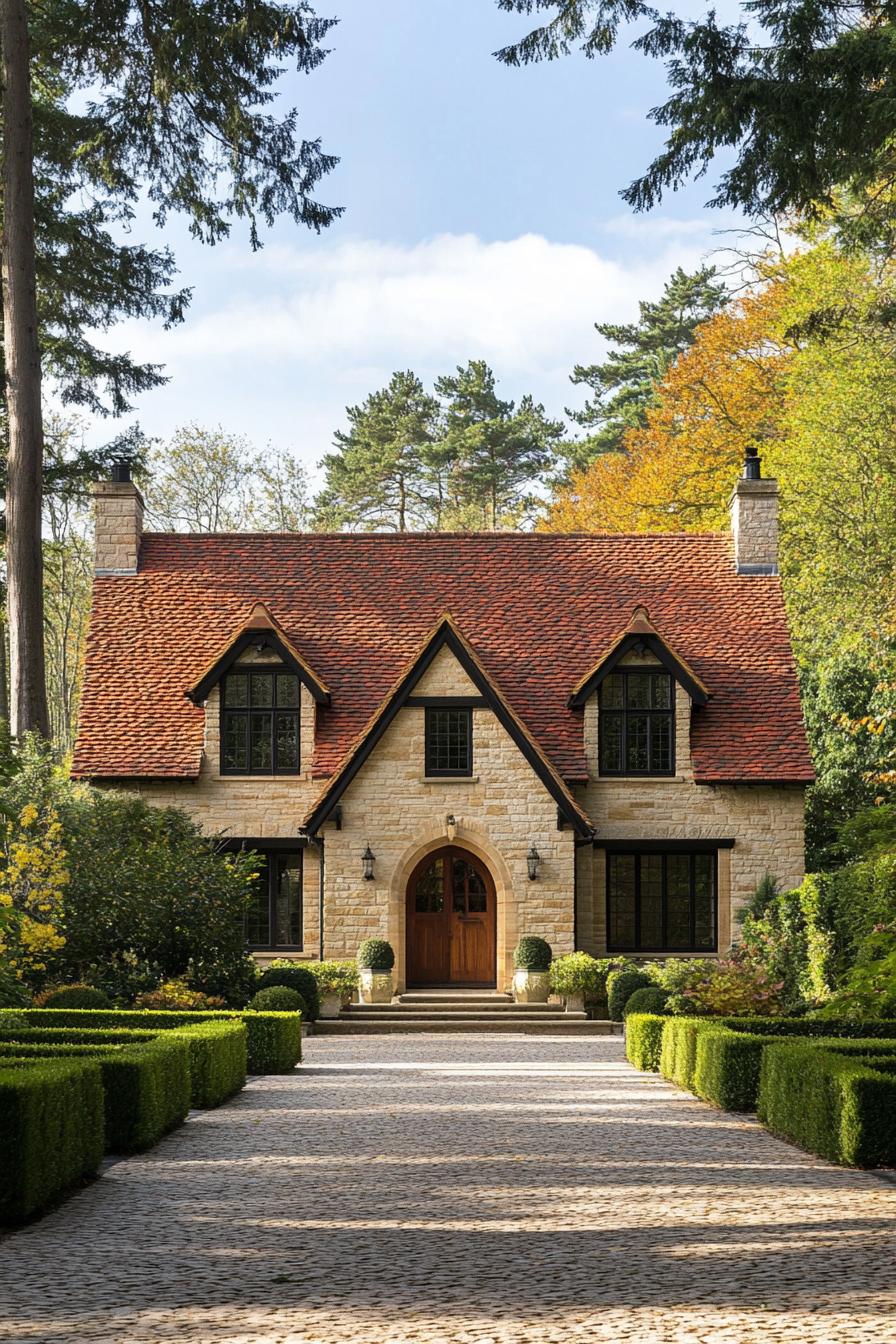 Charming country house with a stone exterior and red tiled roof