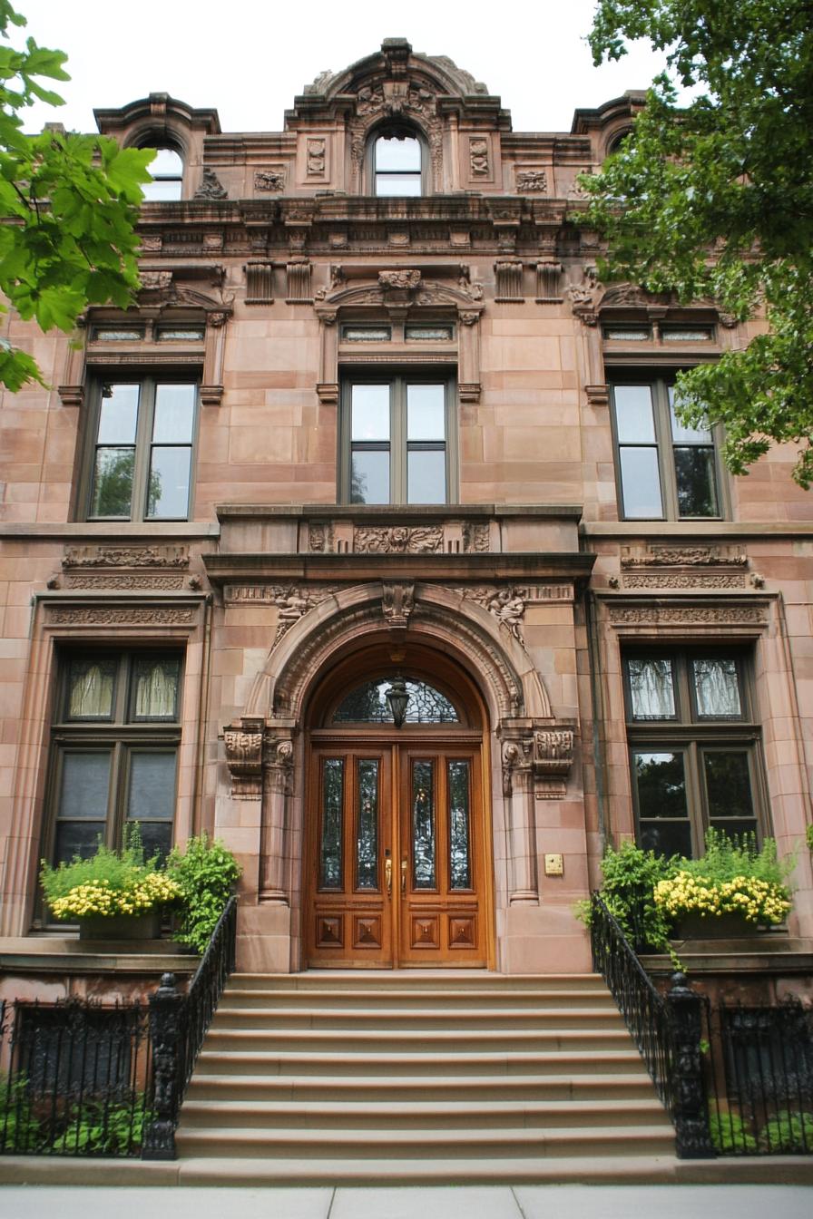 Majestic brick townhouse with ornate doorway