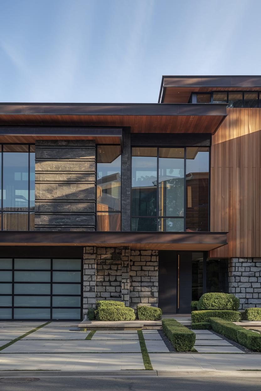 Modern house with wood and stone contrast