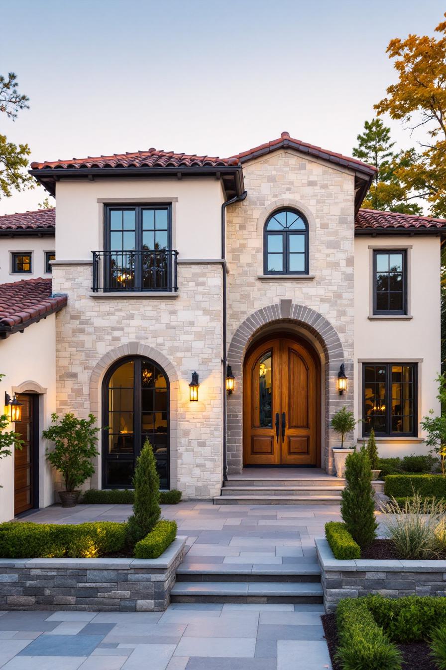 Elegant Tuscan house with grand archway entry