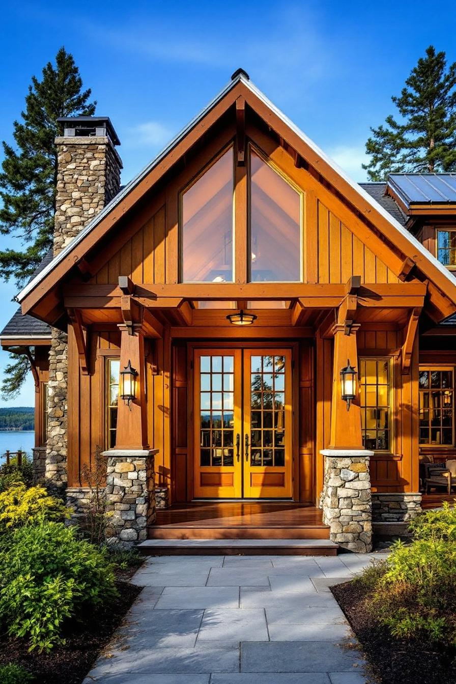 Cozy farmhouse entrance with stone columns