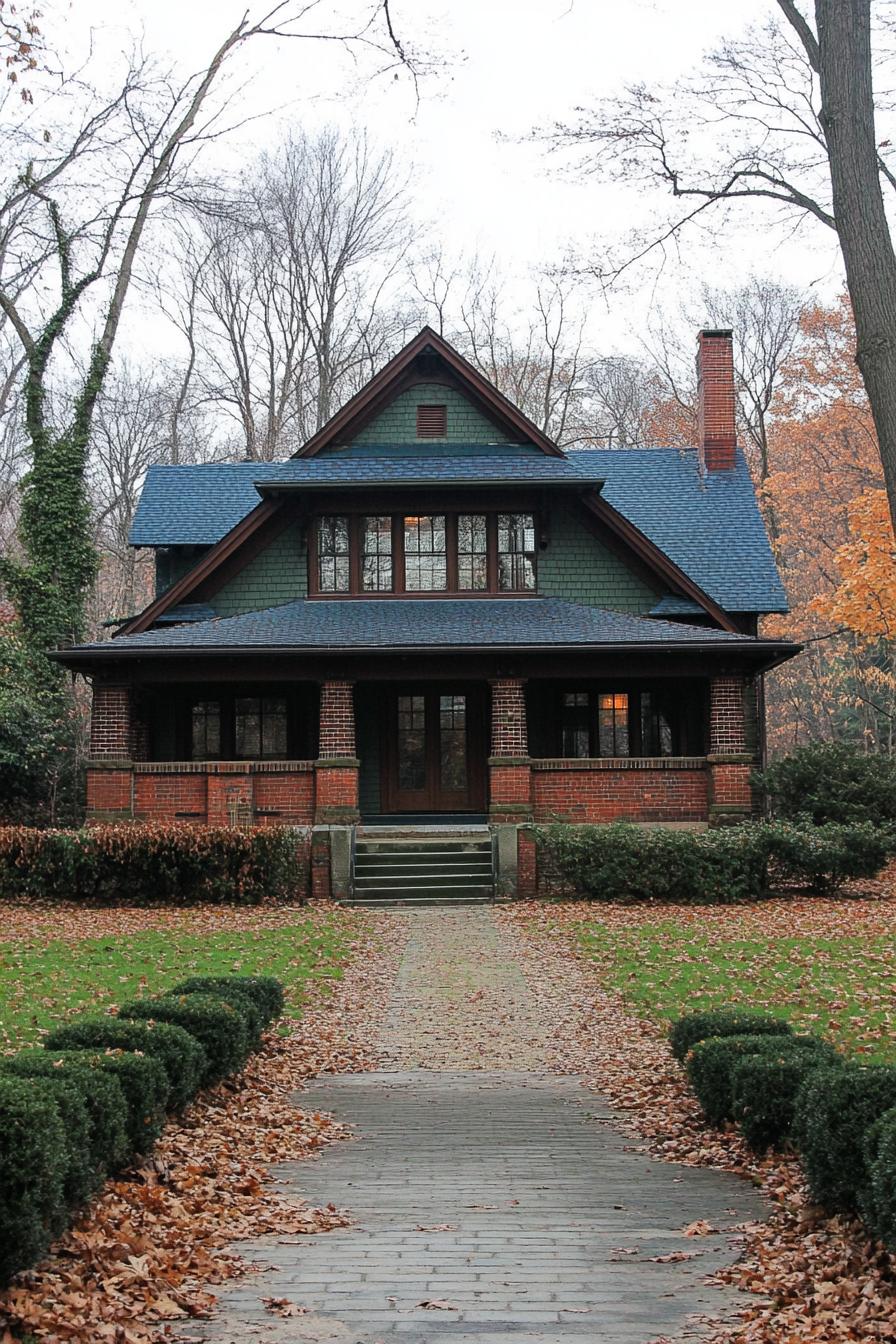 Charming farmhouse with a blue roof