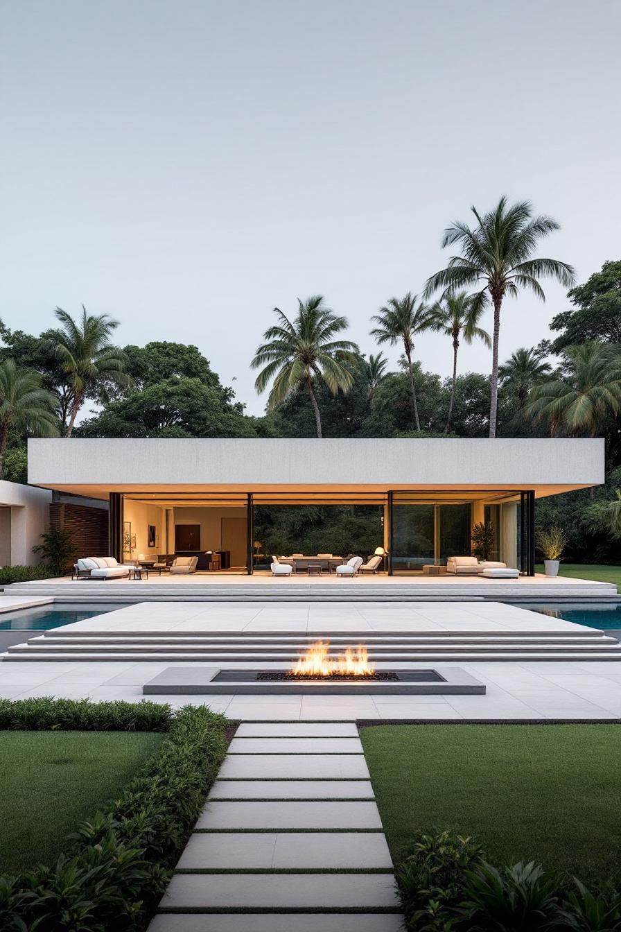 Contemporary house with pool and palm trees