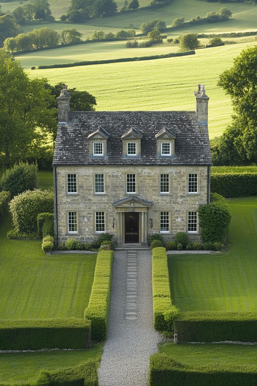 Classic stone country house with symmetrical design