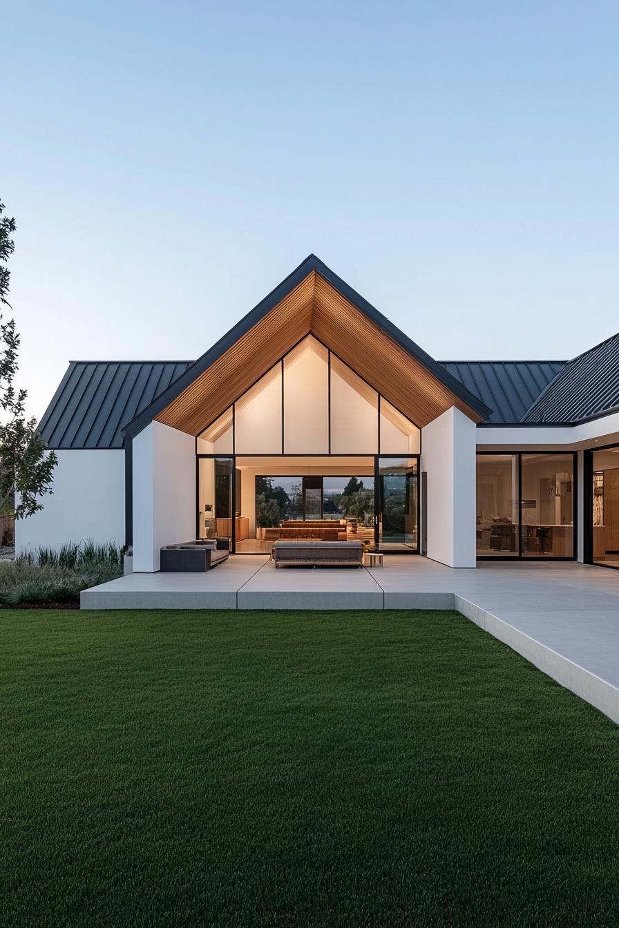 Modern ranch house with large windows and sleek design