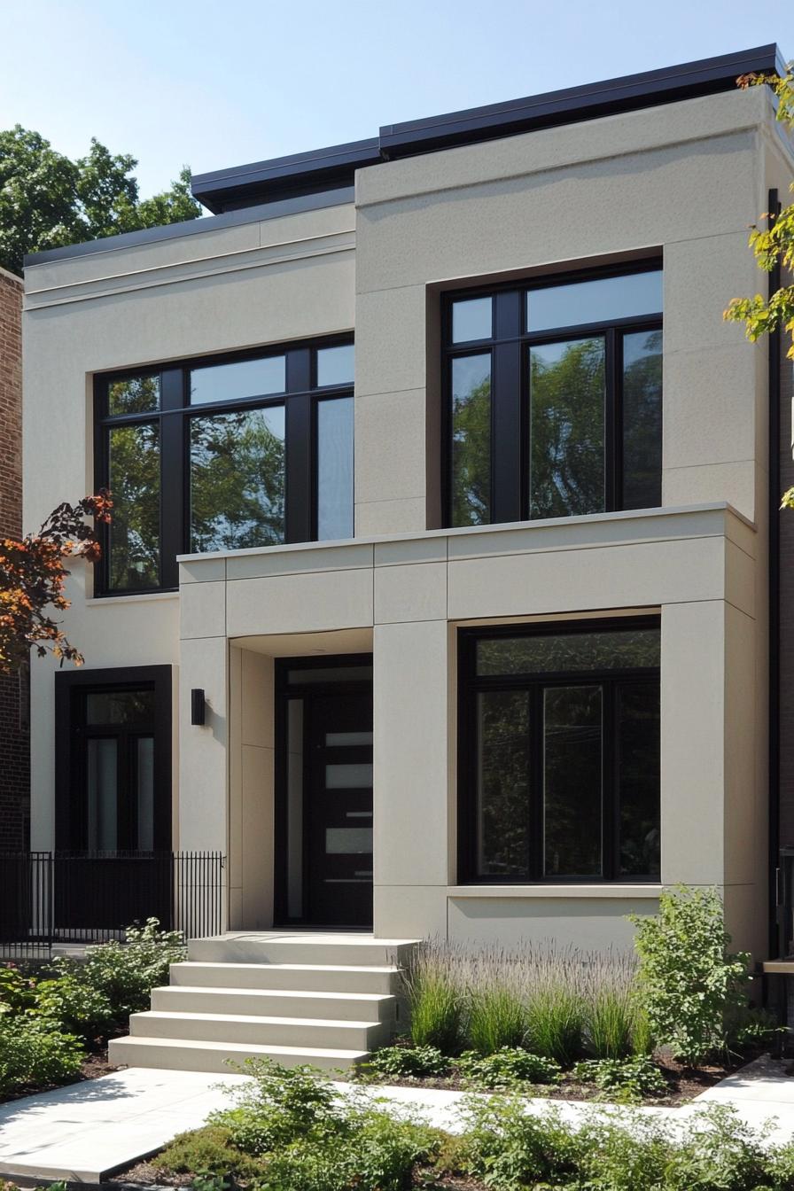 Contemporary townhouse with large black-framed windows