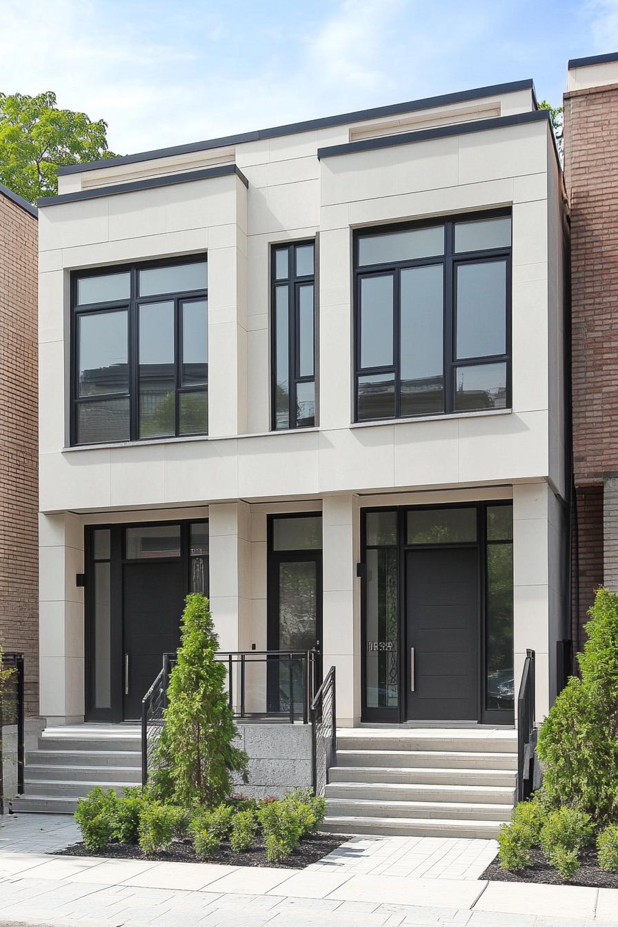 Sleek modern townhouse with large black-framed windows