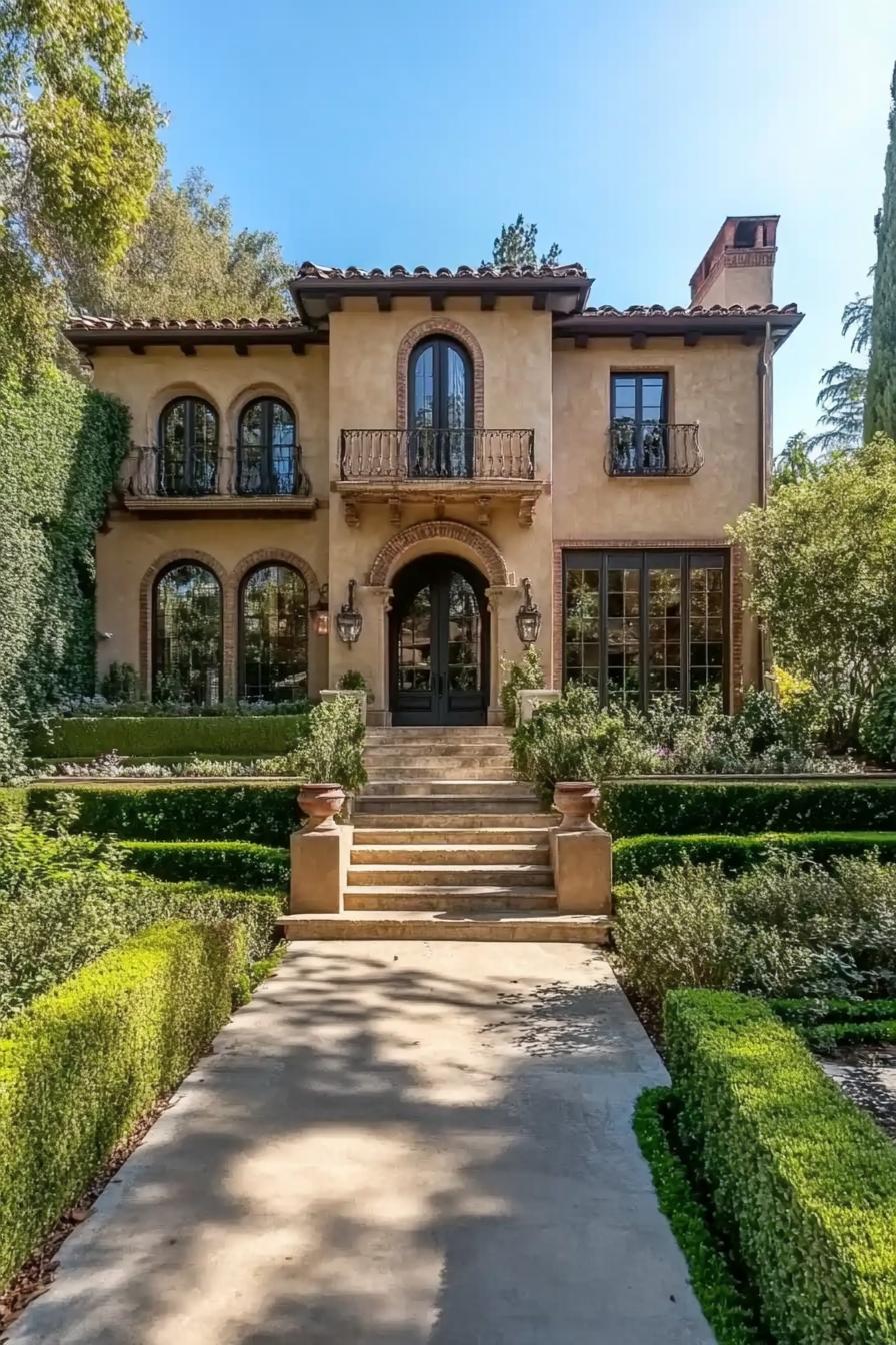 Elegant Tuscan house with arched windows and charming greenery