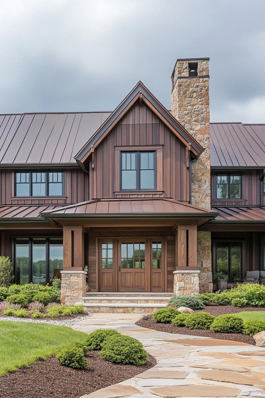 Farmhouse with wooden features and stone accents