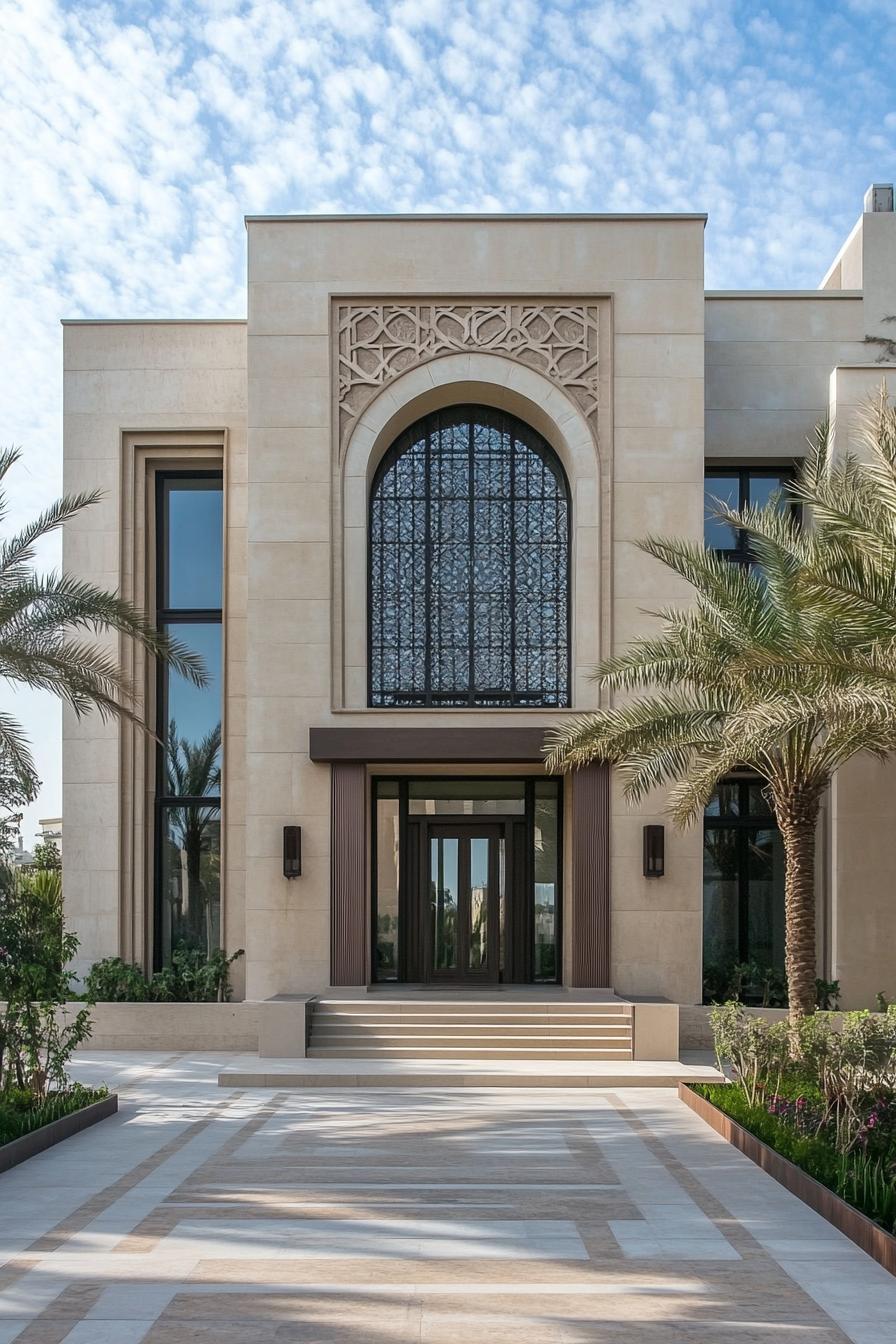 Chic Arabic house with grand arches and palm trees