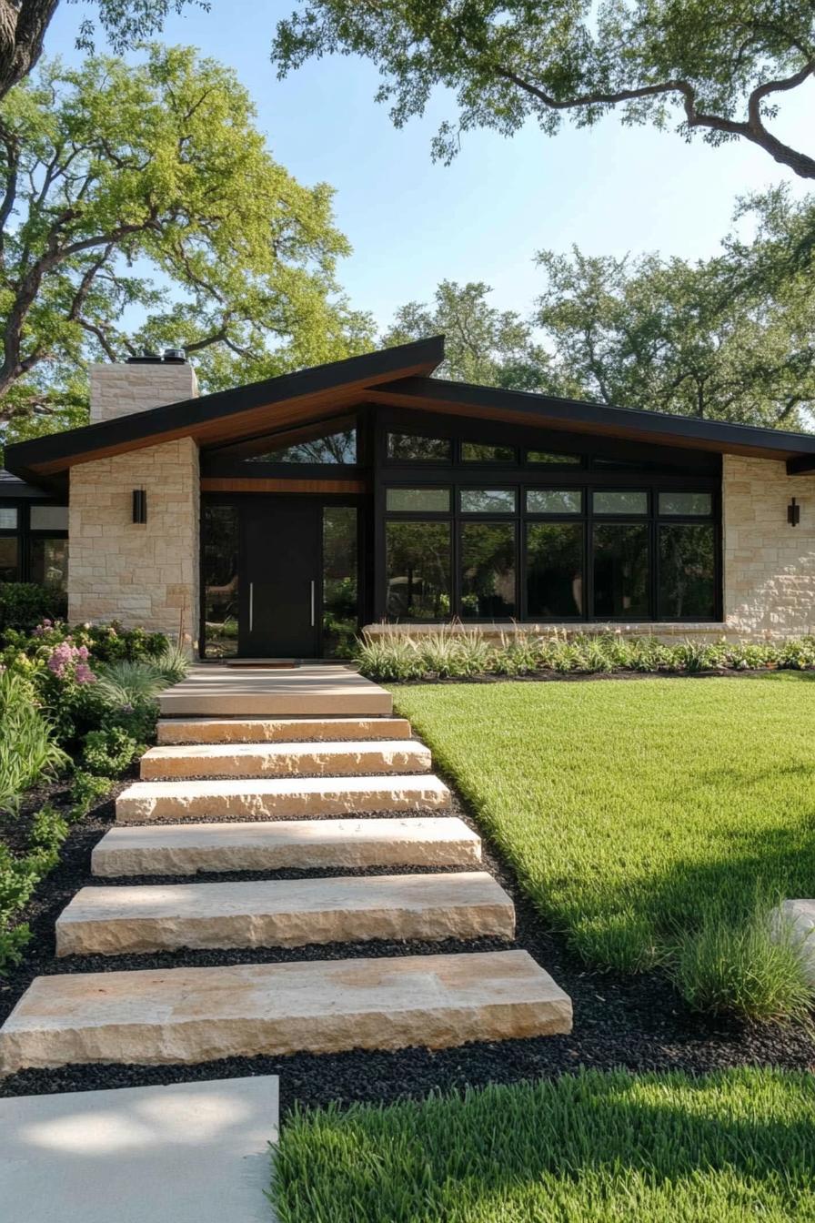 Ranch house with stone steps leading to the entrance