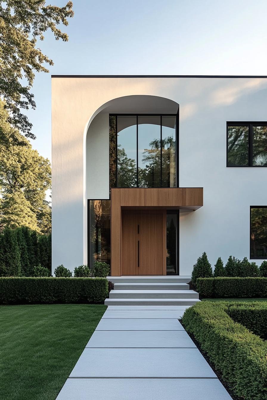 Modern villa with an archway and wooden entrance