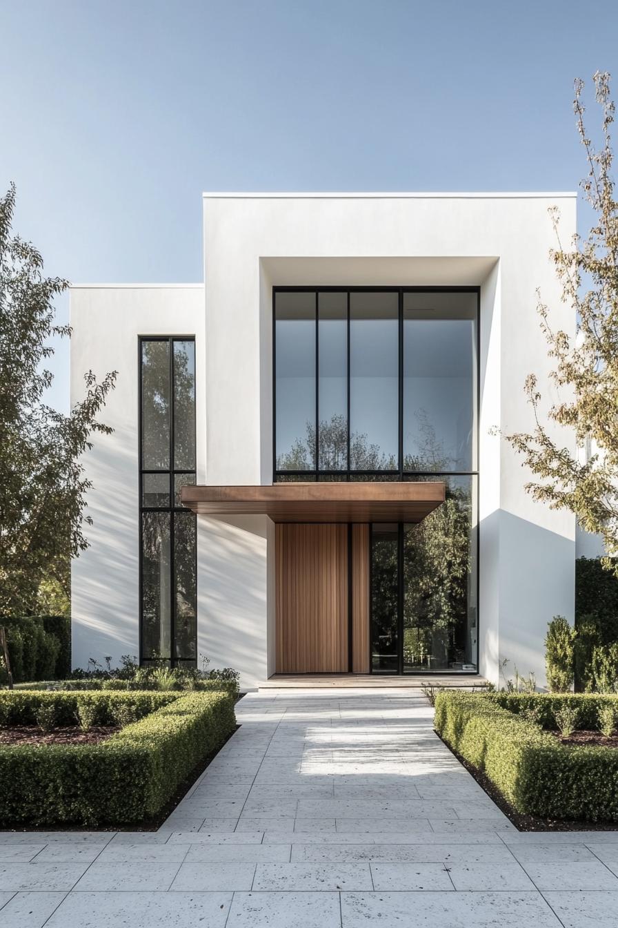 Modern white villa with sleek glass windows