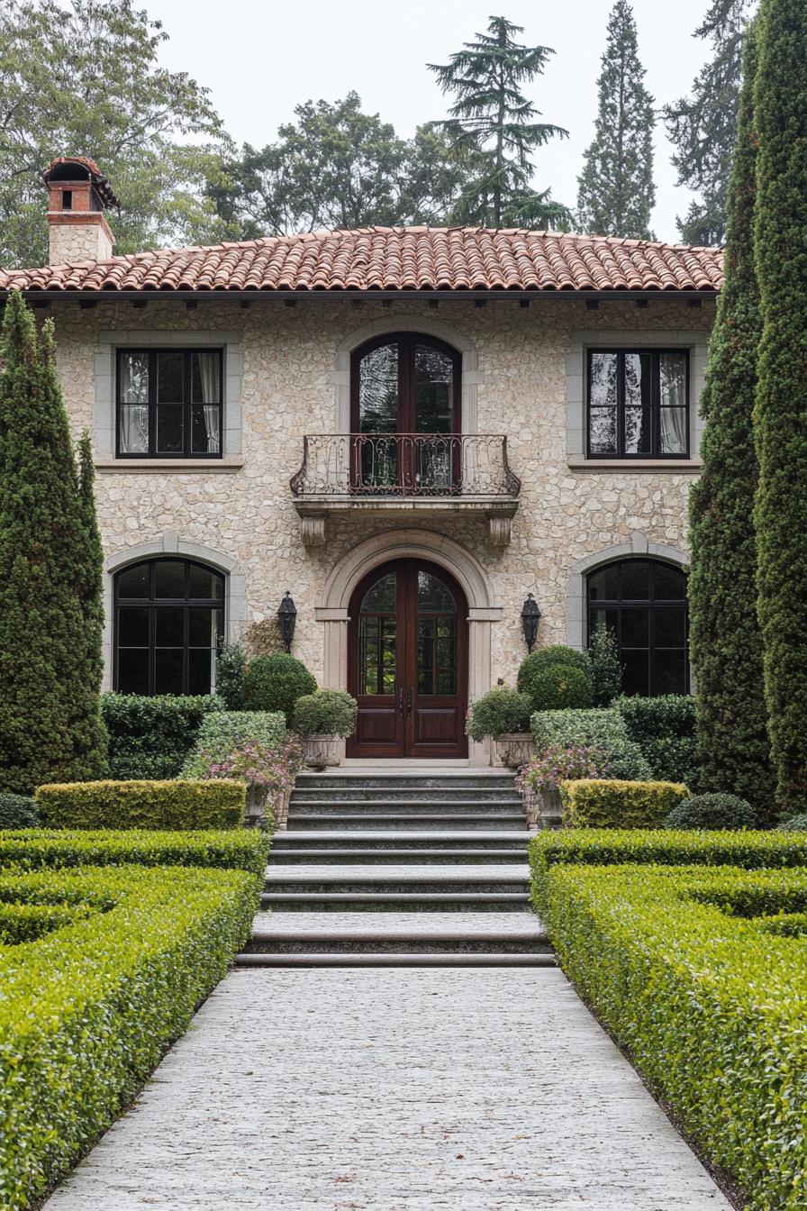 Charming stone house with lush landscaping