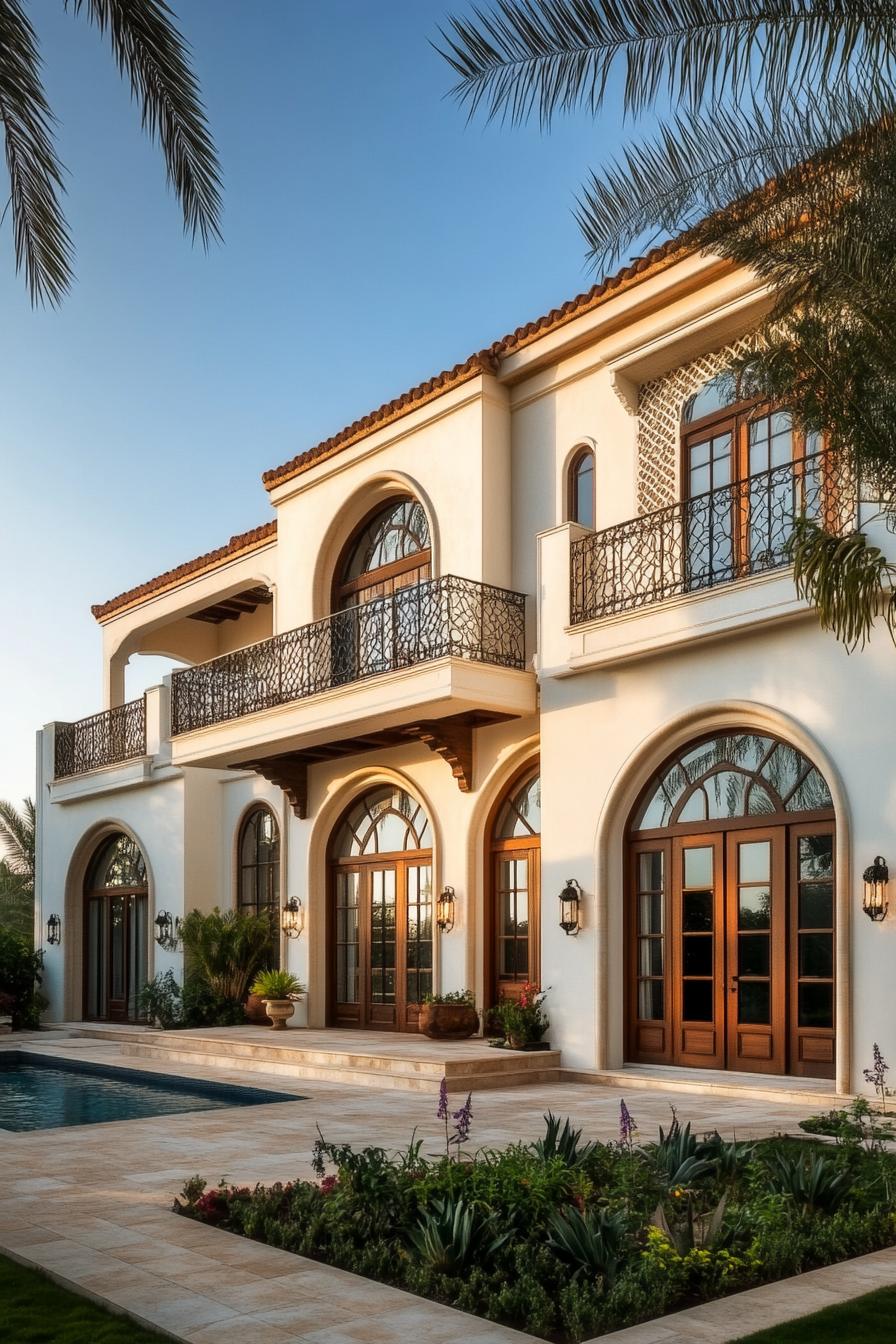 House with arched windows and a pool