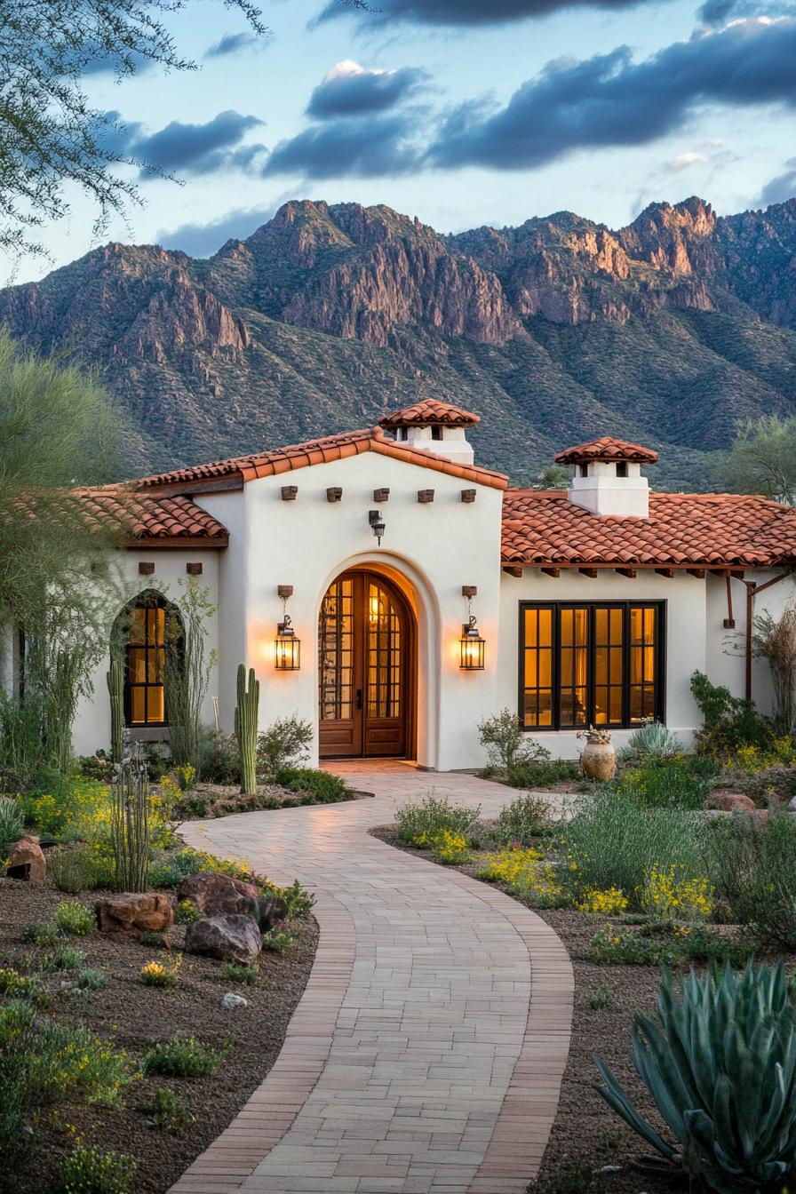 Desert house with mountains in the background