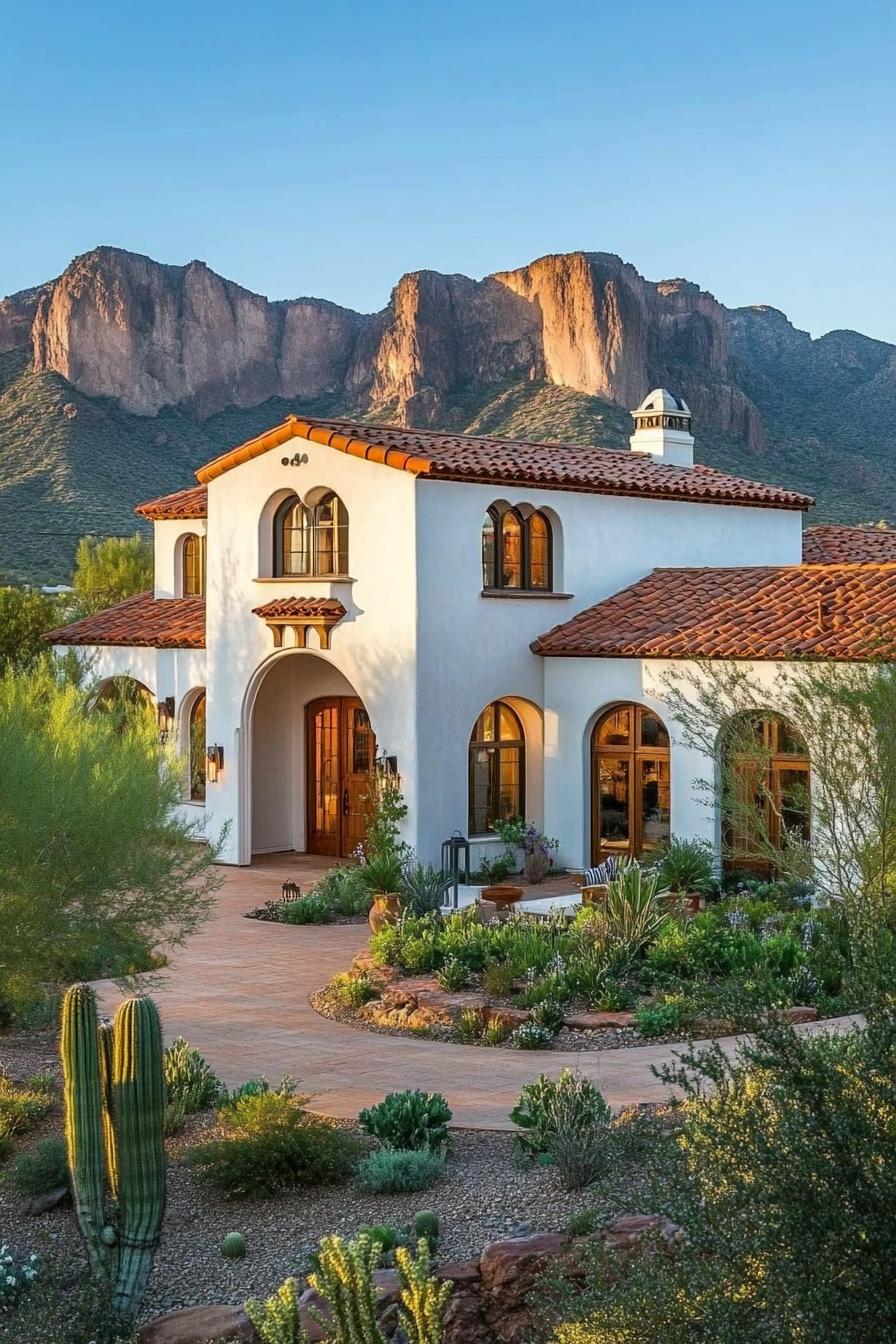 Stunning desert home with arched windows and rustic charm