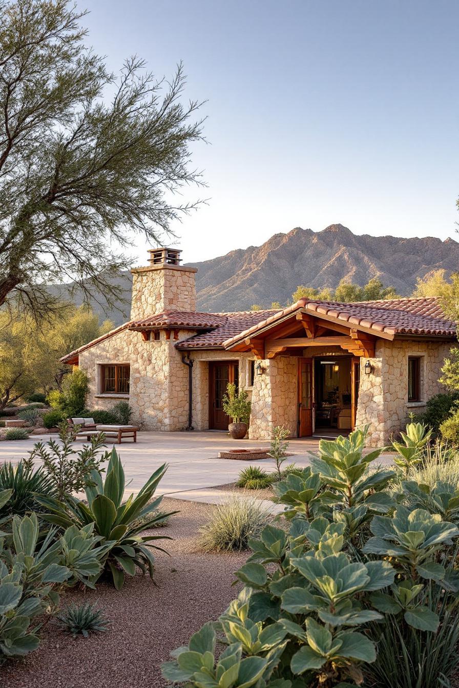 Charming stone house with a mountain backdrop