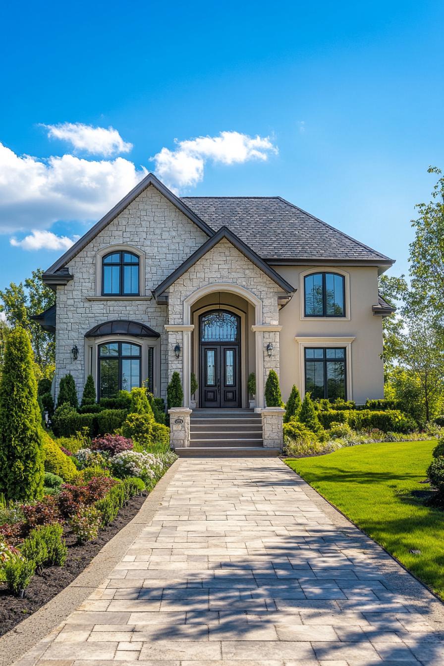 Stunning modern neoclassical house with lush garden
