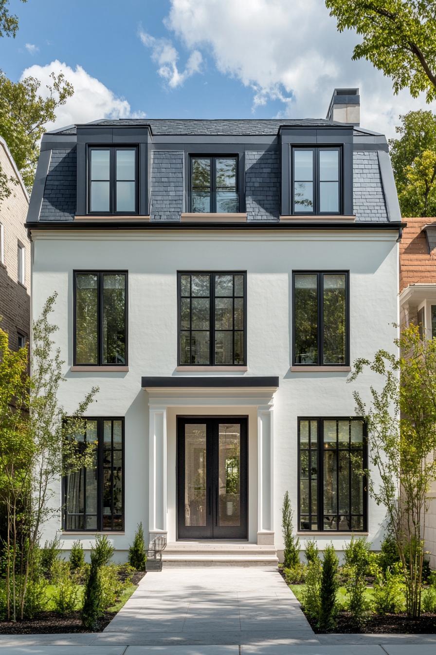 Modern townhouse with dark roof and large windows